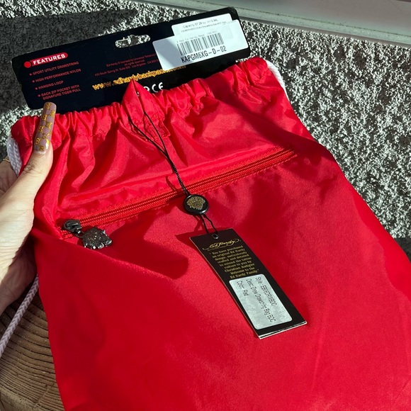 ꧁ NWT Rare VTG Red Ed Hardy Misha Bulldog Drawstring Bag ꧂ - Picture 3 of 6